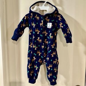 Carter’s Just One You Fleece Baby Romper Jumpsuit Christmas Reindeer Hood Sz 3M